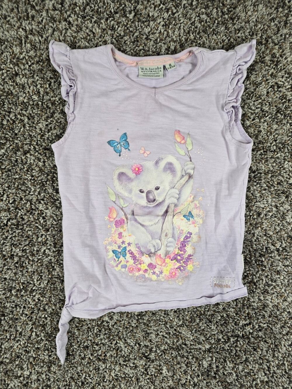 W.A. Jacobs Australia Girls Sz 8 Short Sleeve T Shirt Koala Bear Light Purple